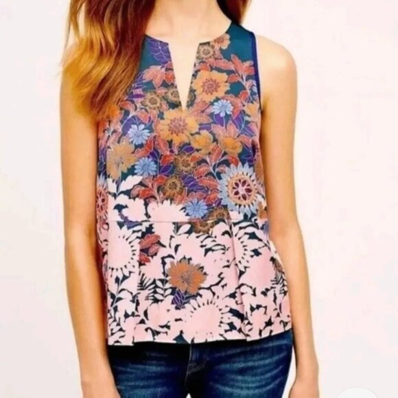 HD in Paris Tops - HD IN PARIS Anthropologie ELSIE Floral Sleeveless Peplum Pleated Top